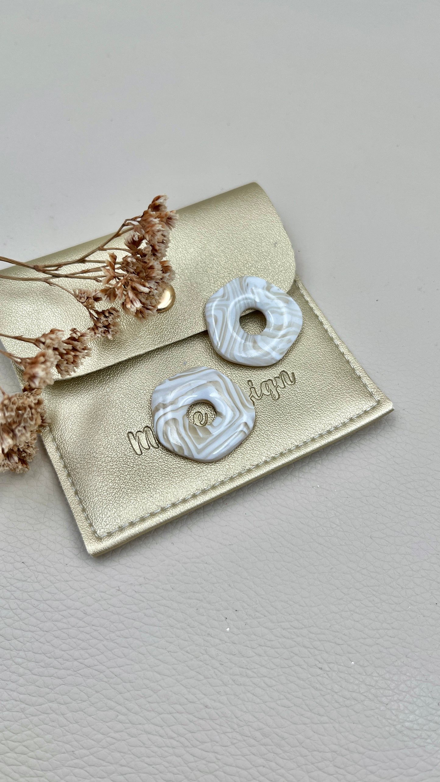 Pampilles asymétriques marbrés beige/blanc