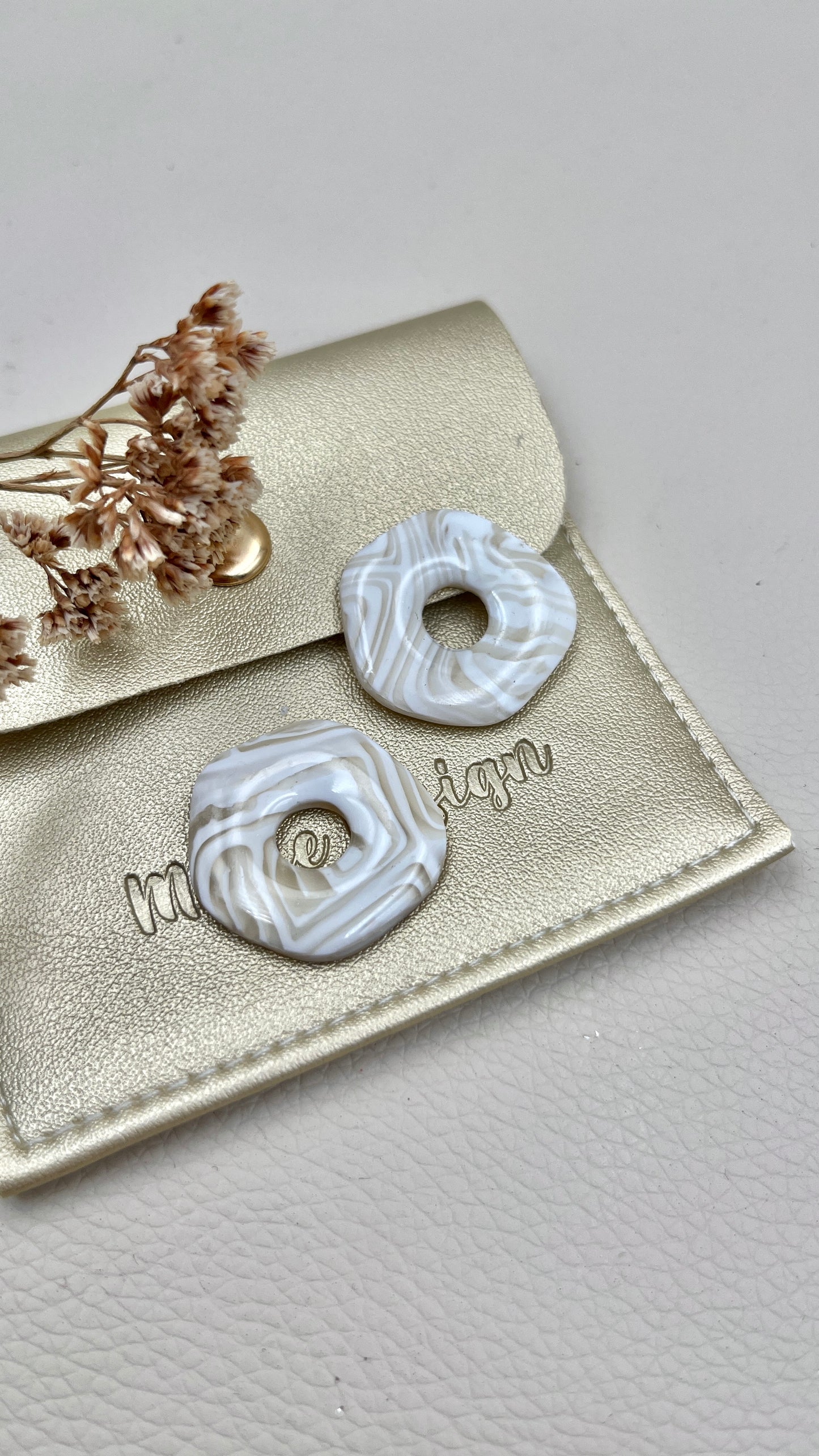 Pampilles asymétriques marbrés beige/blanc