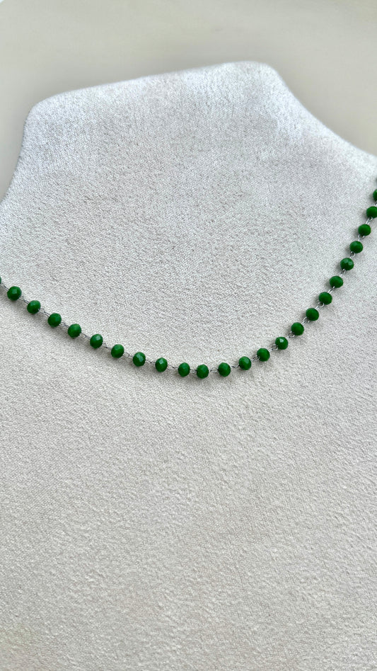 Chaîne perlée interchangeable vert/argent