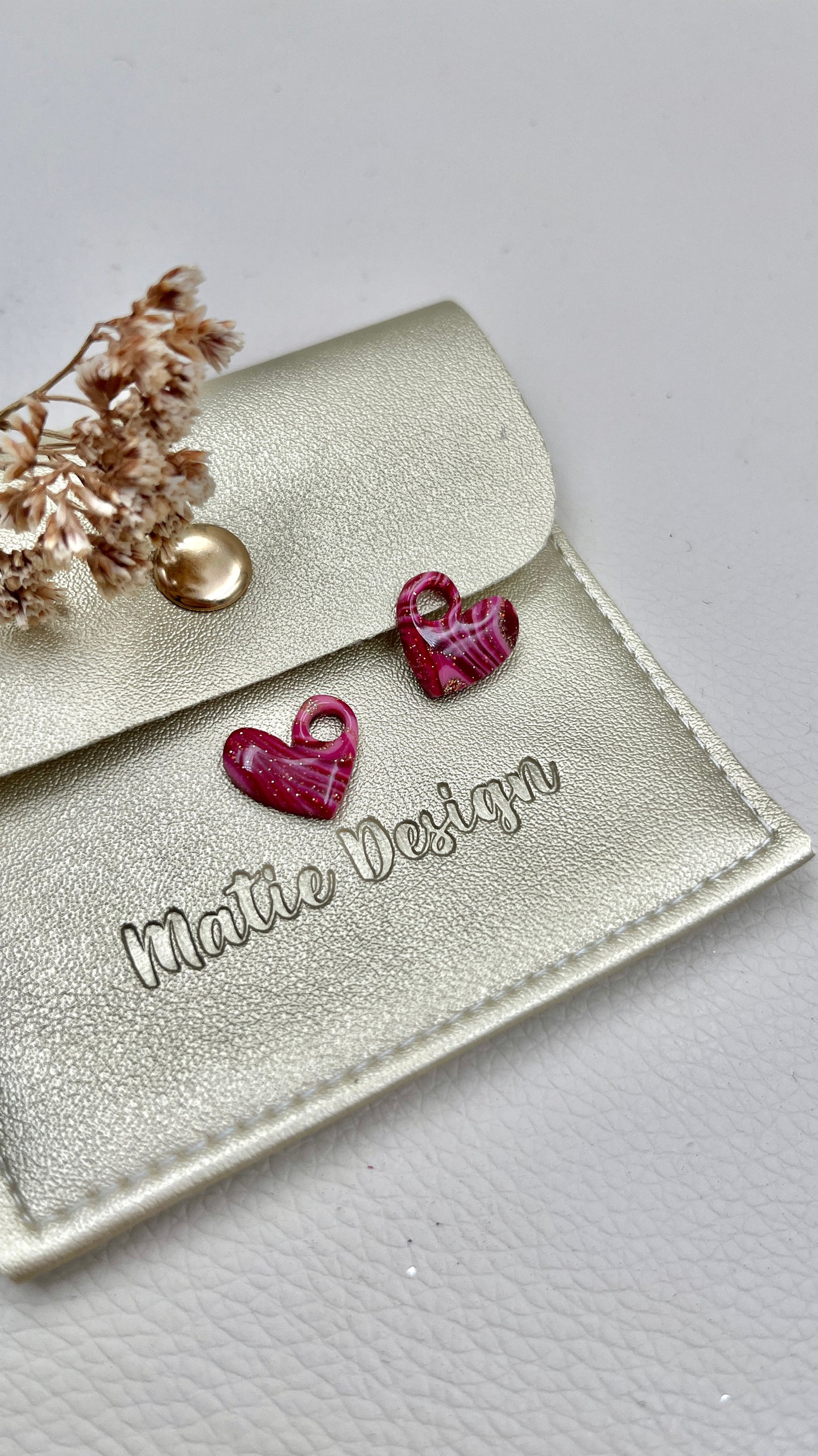 Pampilles cœur marbrés roses