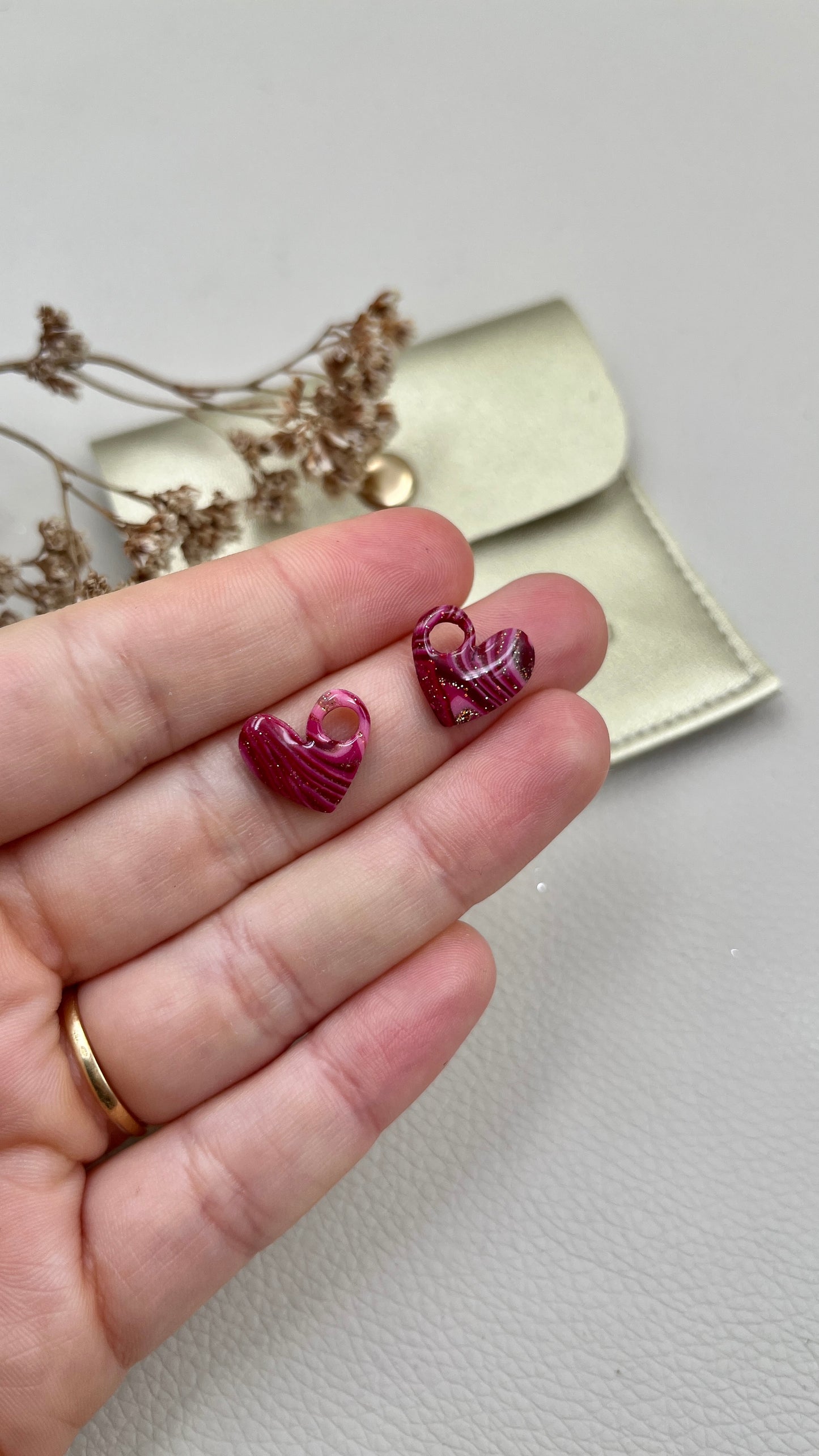 Pampilles cœur marbrés roses