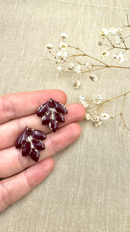 Pampilles feuilles bordeaux/or