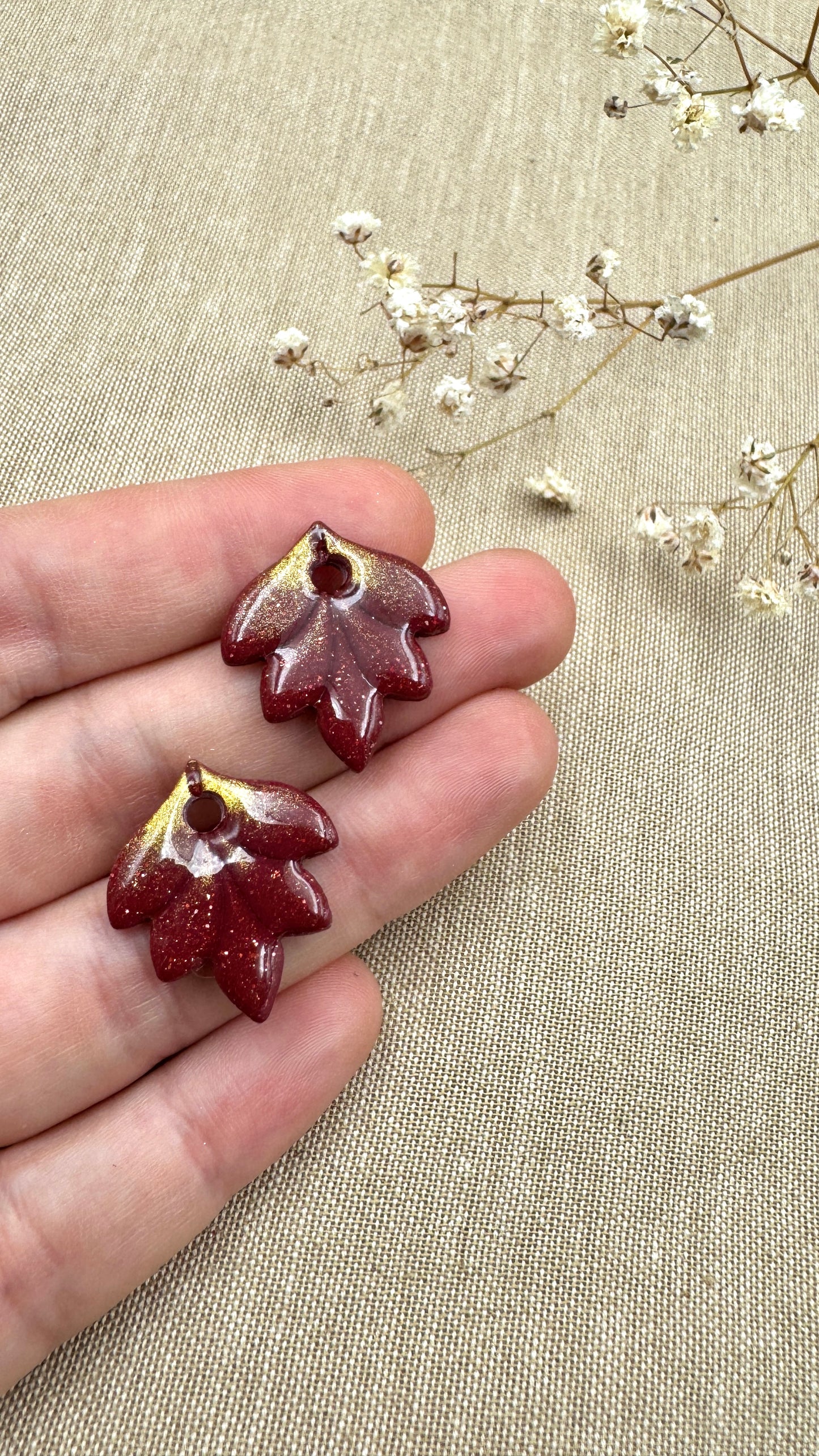 Pampilles feuilles bordeaux/or