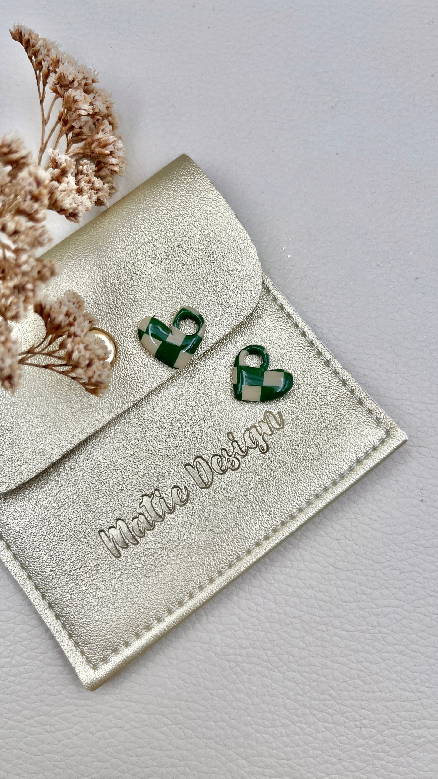 Créoles Coeur Damier Vert